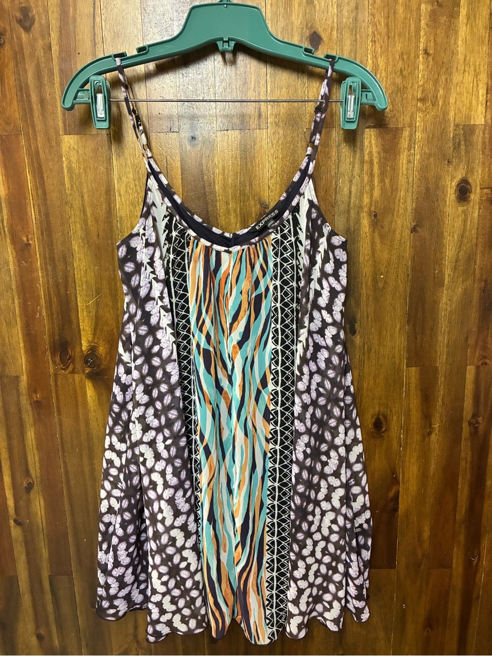 Express Y2K Boho Printed Spaghetti Strap Tank Dress or Tunic Top (XS)